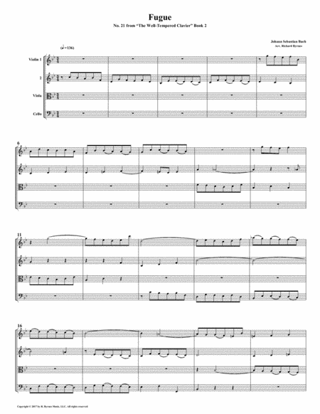 Free Sheet Music Fugue 21 From Well Tempered Clavier Book 2 String Quartet