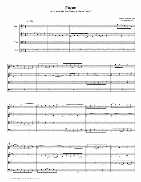 Fugue 21 From Well Tempered Clavier Book 2 String Quartet Sheet Music