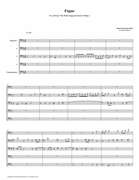 Free Sheet Music Fugue 22 From Well Tempered Clavier Book 2 Bassoon Quintet