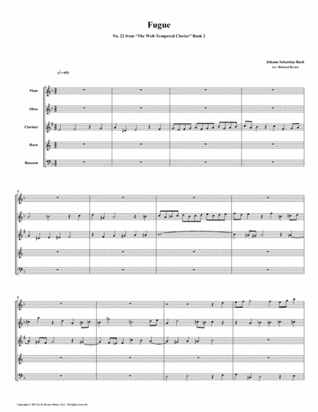 Fugue 22 From Well Tempered Clavier Book 2 Woodwind Quintet Sheet Music