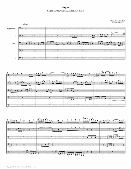 Free Sheet Music Fugue 23 From Well Tempered Clavier Book 1 Euphonium Tuba Quintet