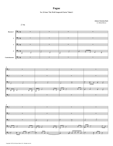 Fugue 23 From Well Tempered Clavier Book 2 Bassoon Quintet Sheet Music