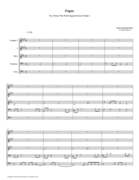 Free Sheet Music Fugue 23 From Well Tempered Clavier Book 2 Brass Quintet