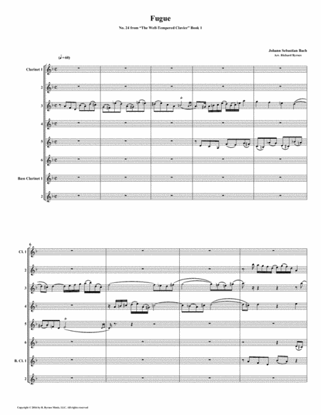 Free Sheet Music Fugue 24 From Well Tempered Clavier Book 1 Clarinet Octet