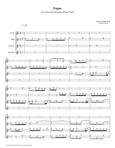 Fugue 24 From Well Tempered Clavier Book 2 Flute Quartet Sheet Music