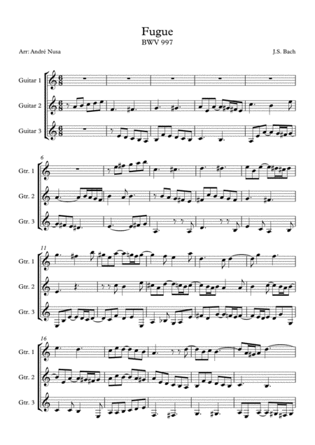 Fugue Bwv997 Sheet Music