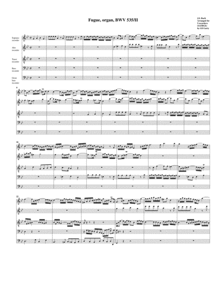 Fugue For Organ Bwv 535 Ii Arrangement For 5 Recorders Sheet Music