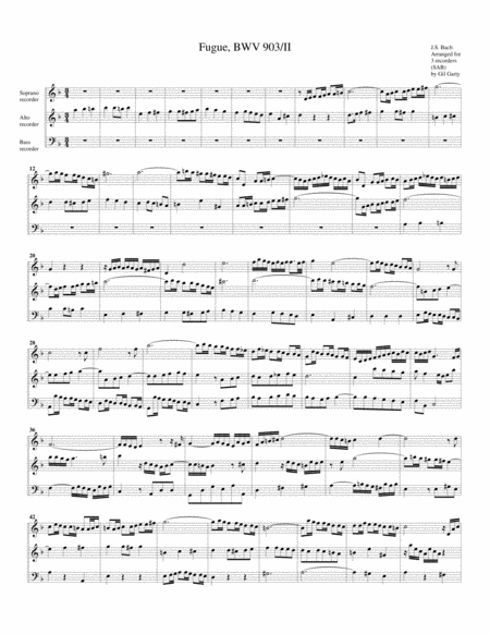 Fugue From Chromatische Fantasie Und Fuge Bwv 903 Ii Arrangement For 3 Recorders Sheet Music