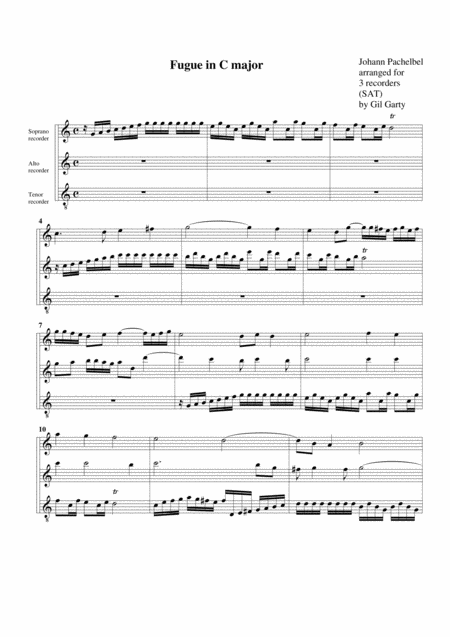 Free Sheet Music Fugue In C Major A3 Arrangement For 3 Recorders