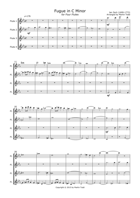 Fugue In C Minor For Four Flutes Sheet Music