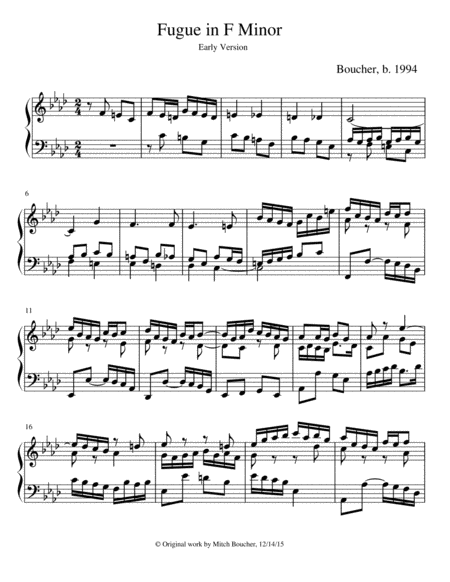 Free Sheet Music Fugue In F Minor Early Version