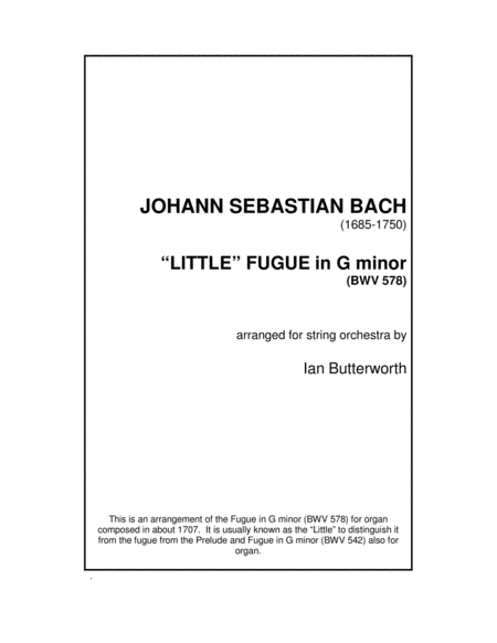 Fugue In G Minor Bwv578 For String Orchestra Sheet Music