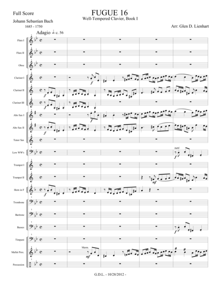 Fugue No 16 Well Tempered Clavier Sheet Music