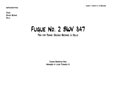 Fugue No 2 Bwv 847 Trio For Tenor Double Second Cello Pans Sheet Music