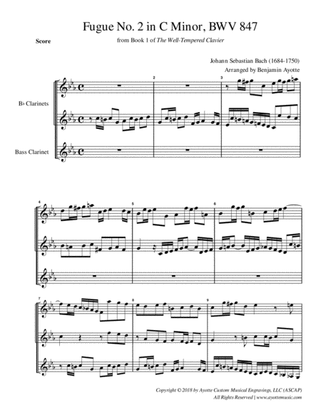 Fugue No 2 In C Minor Wtc Book 1 For Clarinet Trio Sheet Music