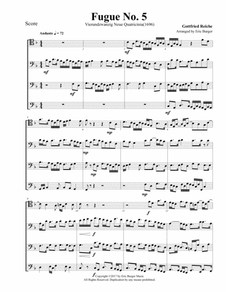 Fugue No 5 For Trombone Or Low Brass Quartet Sheet Music