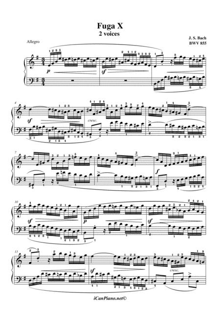 Free Sheet Music Fugue No X For 2 Voices Bwv 855 Js Bach
