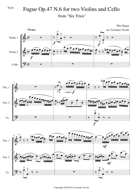 Free Sheet Music Fugue Op 47 N 6 For Two Violins And Cello