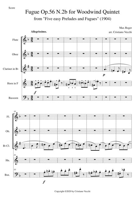 Fugue Op 56 N 2b For Woodwind Quintet Sheet Music