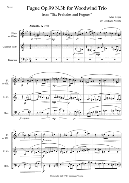 Free Sheet Music Fugue Op 99 N 3b For Woodwind Trio