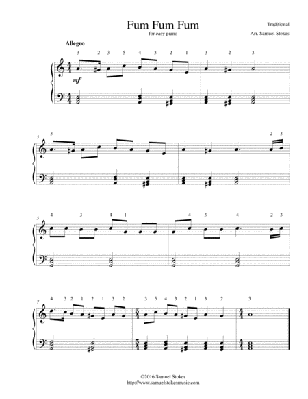 Free Sheet Music Fum Fum Fum For Easy Piano