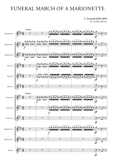 Free Sheet Music Funeral March Of A Marionette For Saxophone Ensemble