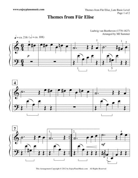 Fur Elise Easy Piano Solo At Elementary Level No Eighth Notes Melody Is Distributed Across Both Hands Sheet Music