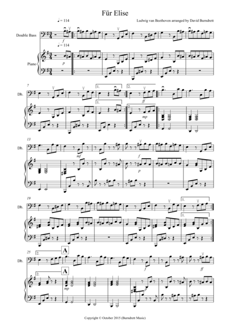 Free Sheet Music Fur Elise For Double Bass And Piano