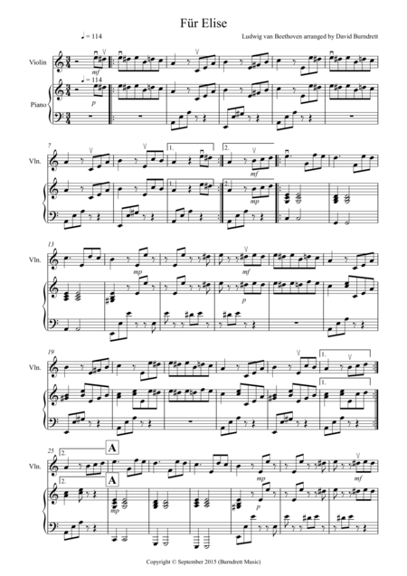 Free Sheet Music Fur Elise For Violin And Piano