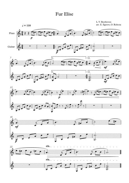 Fur Elise Ludwig Van Beethoven For Flute Guitar Sheet Music