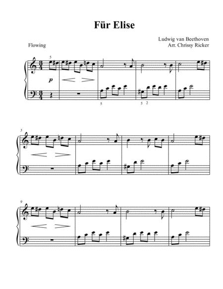 Free Sheet Music Fur Elise Main Theme Beginner Big Note Piano