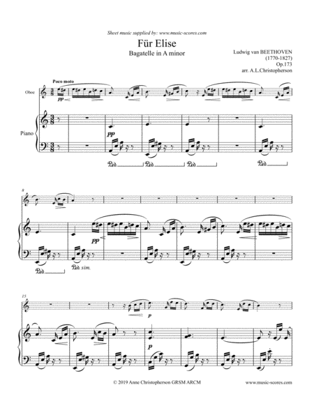 Fur Elise Oboe And Piano Sheet Music