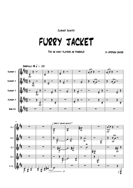 Free Sheet Music Furry Jacket By Stephen Davies For Clarinet Quintet