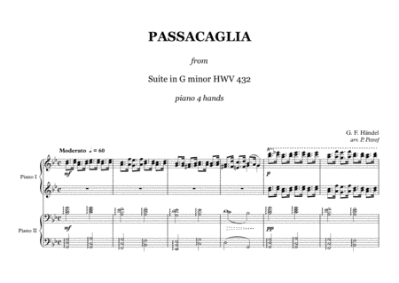 Free Sheet Music G F Haendel Passacaglia G Minor 1 Piano 4 Hands