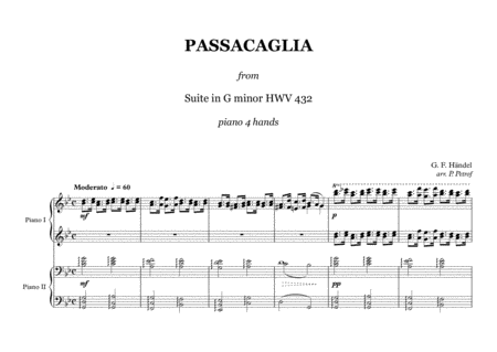 G F Haendel Passacaglia G Minor 1 Piano 4 Hands Sheet Music