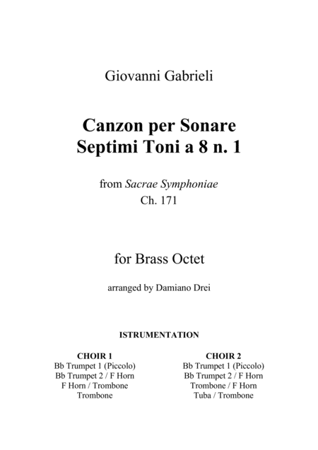 G Gabrieli Canzon Per Sonare Septimi Toni A 8 N 1 Ch 171 Sheet Music