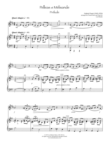 Gabriel Faur Pelleas Et Mlisande Prlude For Horn In F And Piano Sheet Music