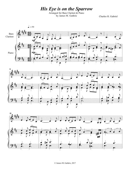 Free Sheet Music Gabriel His Eye Is On The Sparrow For Bass Clarinet Piano