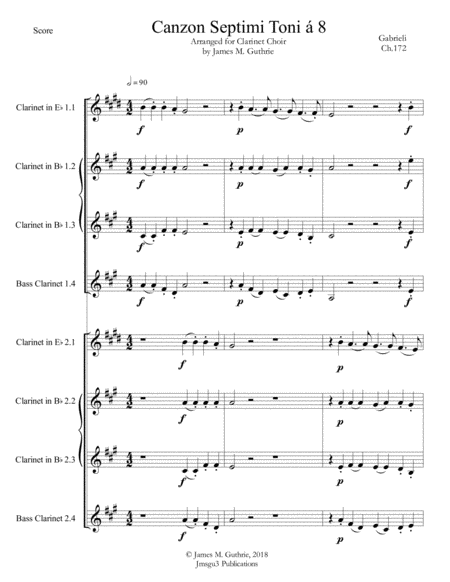 Gabrieli Canzon Septimi Toni Ch 172 For Clarinet Choir Sheet Music