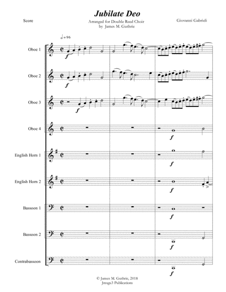 Gabrieli Jubilate Deo Ch 136 For Double Reed Choir Sheet Music