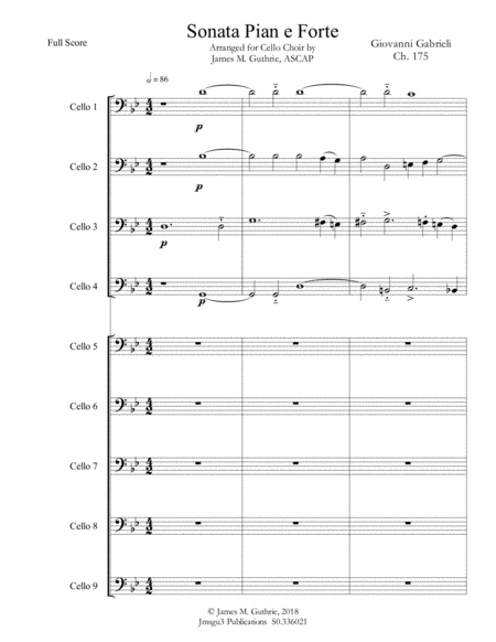 Gabrieli Sonata Pian E Forte Ch 175 For Cello Choir Sheet Music