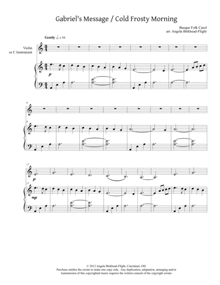 Free Sheet Music Gabriels Message Cold Frosty Morning