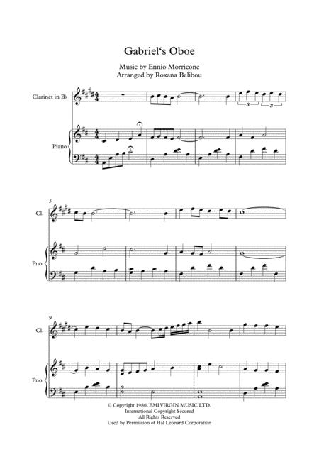 Free Sheet Music Gabriels Oboe For Clarinet Piano