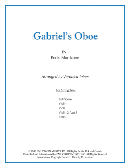 Free Sheet Music Gabriels Oboe For String Trio