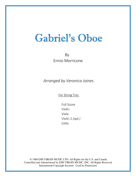 Gabriels Oboe For String Trio Sheet Music