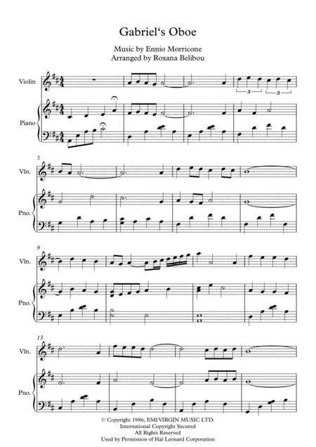 Free Sheet Music Gabriels Oboe For Violin Or Flute Piano