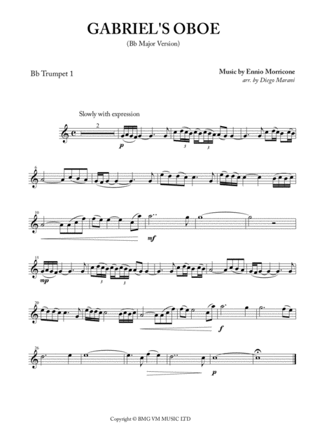 Free Sheet Music Gabriels Oboe Nella Fantasia For Brass Quintet