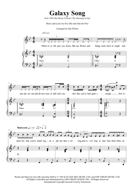 Free Sheet Music Galaxy Song