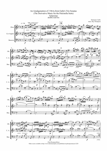 Free Sheet Music Gallo An Amalgamation Of 3 Mvts From Gallos Trio Sonatas The Derivative Music For The Pulcinella Suite 3 Scherzino Double Reed Trio