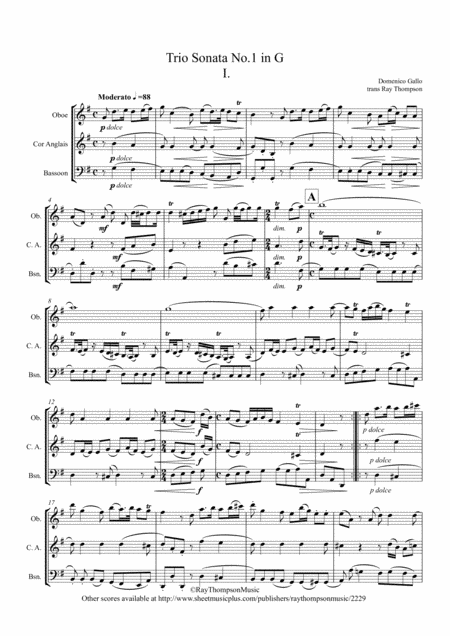 Free Sheet Music Gallo Trio Sonata No 1 In G Mvt I The Original Baroque Music Used In The Derivative Pulcinella Suite 1 Sinfonia Overture Double Reed Trio